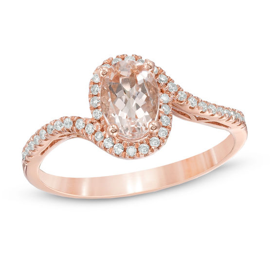 Oval Morganite and 0.14 CT. T.W. Diamond Ring in 10K Rose Gold | View
