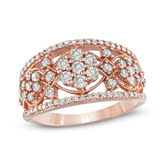 1.00 CT. T.W. Diamond Flower Cluster Vintage-Style Ring in 10K Rose Gold