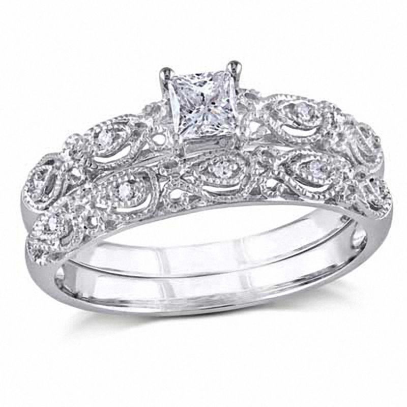 Vintage princess cut bridal on sale sets