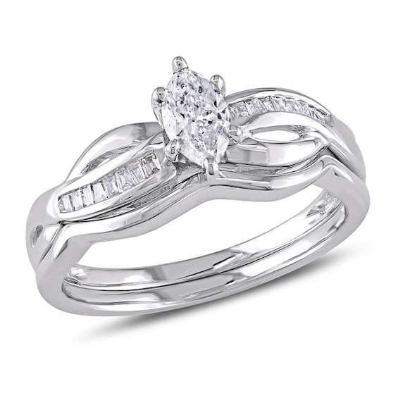 0.49 CT. T.W. Marquise Diamond Bridal Set in 14K White Gold