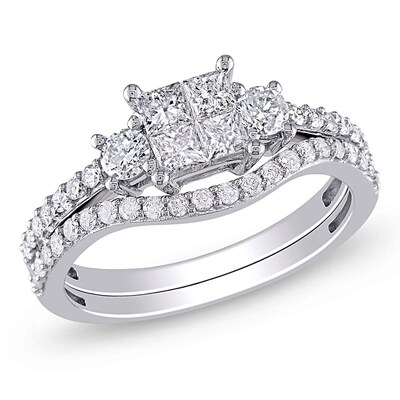 1.00 CT. T.W. Quad Princess-Cut Diamond Three Stone Bridal Set in 14K ...