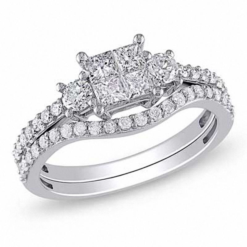 Princess cut three hot sale stone bridal set