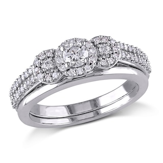 0.49 CT. T.W. Diamond Three Stone Frame Bridal Set in 10K White Gold