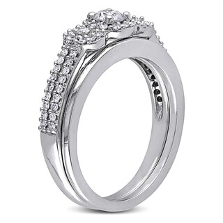 0.49 CT. T.W. Diamond Three Stone Frame Bridal Set in 10K White Gold