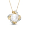 Thumbnail Image 0 of 7.0mm Freshwater Cultured Pearl and Diamond Accent Swirl Pendant in 10K Gold