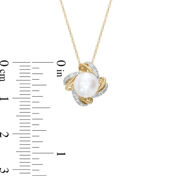 7.0mm Freshwater Cultured Pearl and Diamond Accent Swirl Pendant in 10K Gold