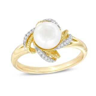 7.0mm Freshwater Cultured Pearl and Diamond Accent Ring in 10K Gold