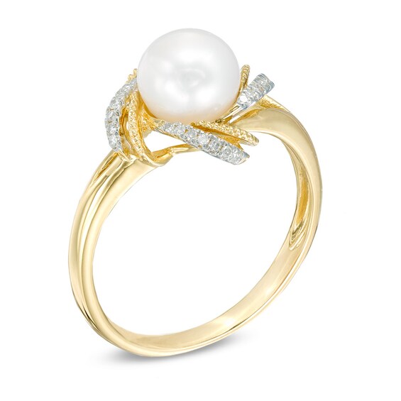 7.0mm Freshwater Cultured Pearl and Diamond Accent Ring in 10K Gold