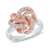 Thumbnail Image 0 of Lab-Created White Sapphire Knot Ring in Sterling Silver and 18K Rose Gold Plate