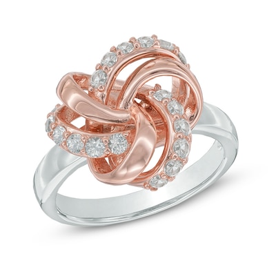 Lab-Created White Sapphire Knot Ring in Sterling Silver and 18K Rose Gold Plate