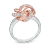 Thumbnail Image 1 of Lab-Created White Sapphire Knot Ring in Sterling Silver and 18K Rose Gold Plate