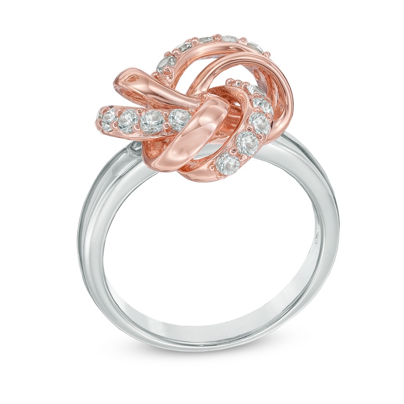 Lab-Created White Sapphire Knot Ring in Sterling Silver and 18K Rose Gold Plate|Peoples Jewellers