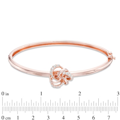 Lab-Created White Sapphire Knot Bangle in Sterling Silver with 18K Rose Gold Plate