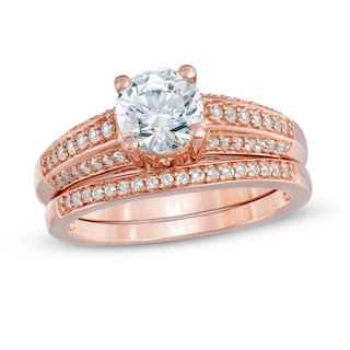 6.5mm Lab-Created White Sapphire Fashion Ring Set in Sterling Silver with 14K Rose Gold Plate