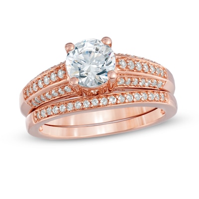 6.5mm Lab-Created White Sapphire Fashion Ring Set in Sterling Silver with 14K Rose Gold Plate