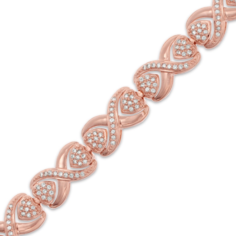 Lab-Created White Sapphire Bracelet in Sterling Silver with 18K Rose Gold Plate - 7.25"