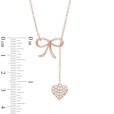 Lab-Created White Sapphire Bow Heart Lariat-Style Necklace in Sterling Silver with 18K Rose Gold Plate - 18.5"