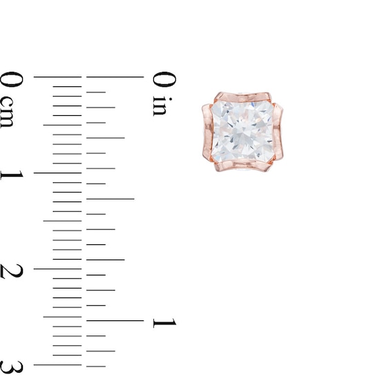 8.0mm White Lab-Created Sapphire Soliatire Stud Earrings in Sterling Silver with 18K Rose Gold Plate