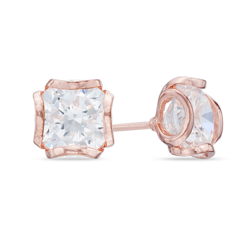 8.0mm Lab-Created White Sapphire Stud Earrings in Sterling Silver with 18K Gold Plate|Peoples Jewellers