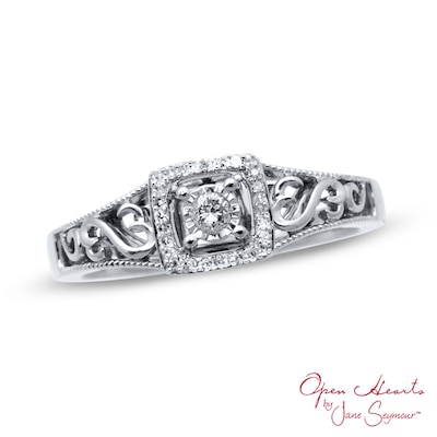 Open Hearts by Jane Seymour™ 0.10 CT. T.W. Diamond Square Frame Ring in Sterling Silver