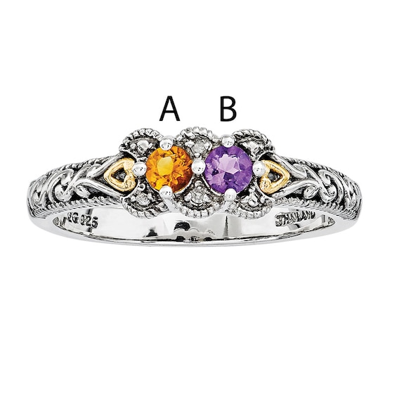 Mother's Simulated Birthstone and Diamond Accent Ring in Sterling Silver and 14K Gold ( Stones