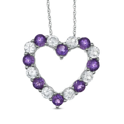 Amethyst and Lab-Created White Sapphire Heart Pendant in 10K White Gold