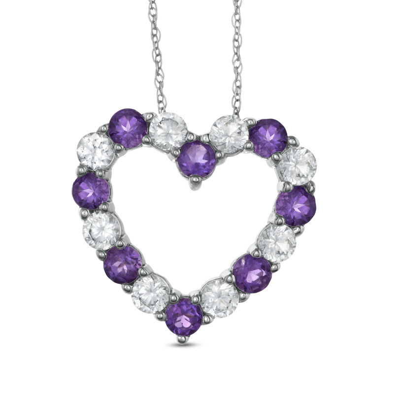 Amethyst and Lab-Created White Sapphire Heart Pendant in 10K White Gold