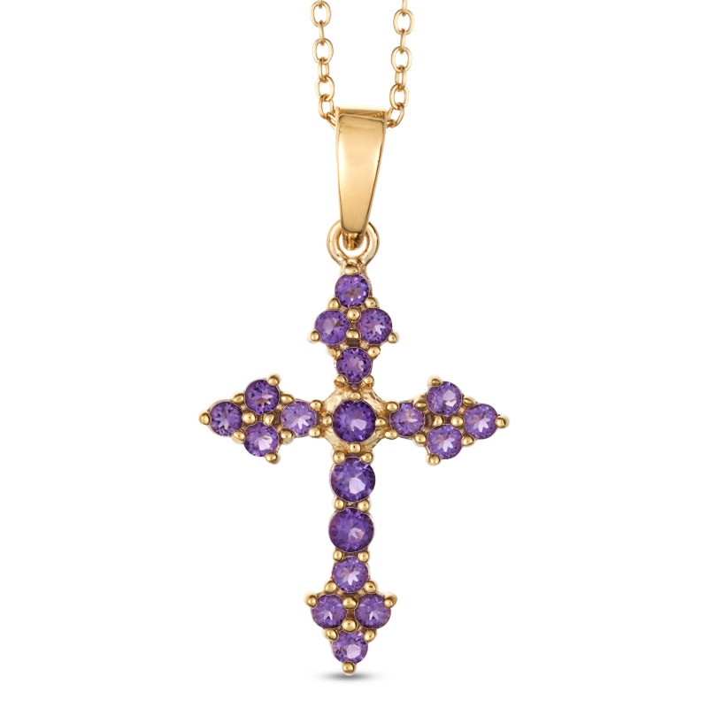 Amethyst Cross Pendant in Sterling Silver and 18K Gold Plate|Peoples Jewellers