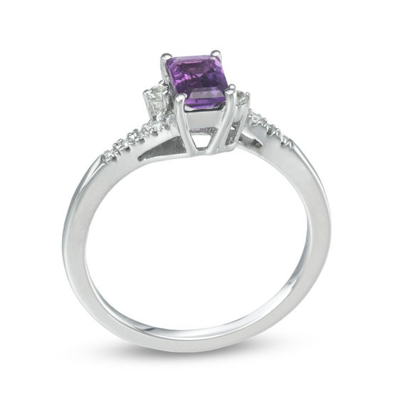 Emerald-Cut Amethyst, White Topaz and Diamond Accent Ring in 10K White Gold