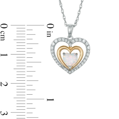 6.0mm Heart-Shaped Lab-Created Opal and White Lab-Created Sapphire Heart Pendant in Sterling Silver with 14K Gold Plate