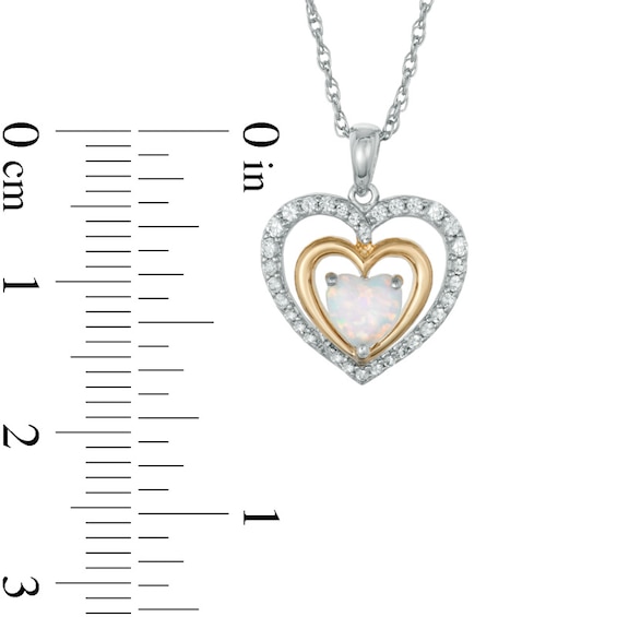 6.0mm Heart-Shaped Lab-Created Opal and White Lab-Created Sapphire Heart Pendant in Sterling Silver with 14K Gold Plate