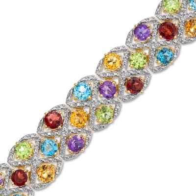 Multi-Gemstone and Diamond Accent Bracelet in Sterling Silver with 18K Gold Plate - 7.25"