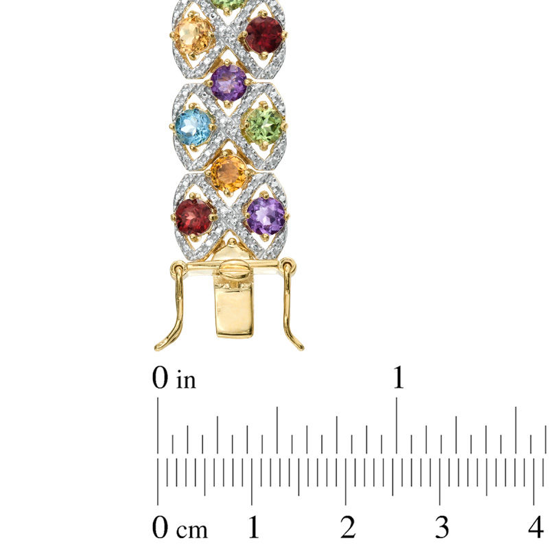 Multi-Gemstone and Diamond Accent Bracelet in Sterling Silver with 18K Gold Plate - 7.25"|Peoples Jewellers
