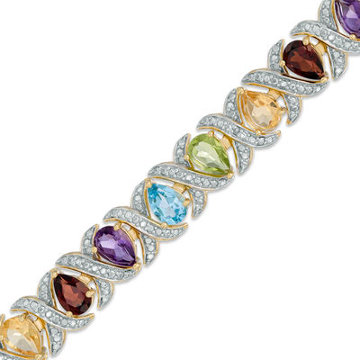 Multi-Gemstone and Diamond Accent Bracelet in Sterling Silver with 18K Gold Plate - 7.5"