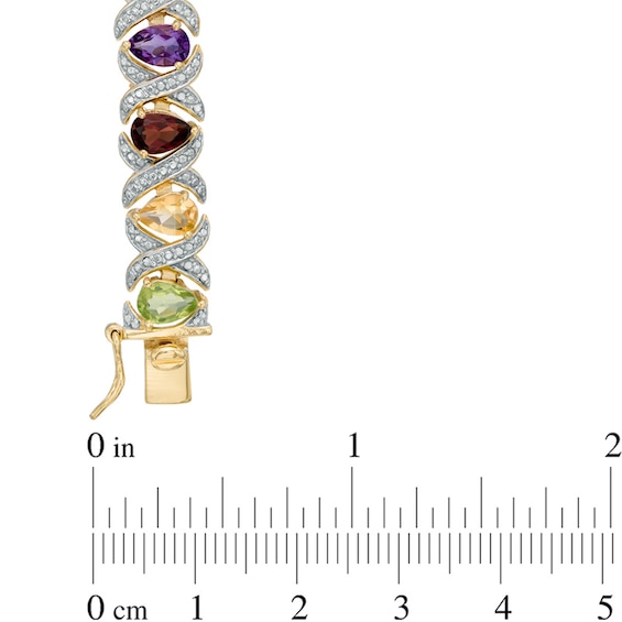 Multi-Gemstone and Diamond Accent Bracelet in Sterling Silver with 18K Gold Plate - 7.5"