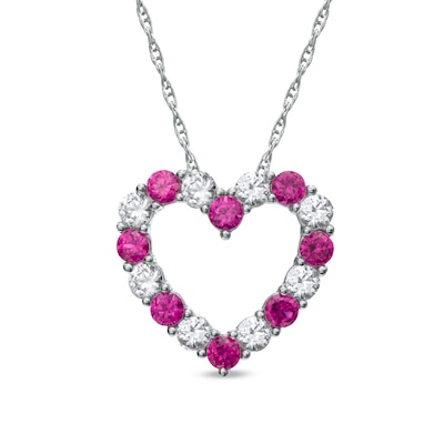 Lab-Created Ruby and White Sapphire Heart Pendant in 10K White Gold