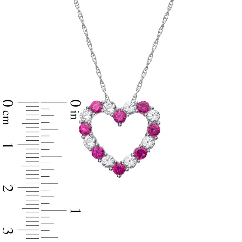 Lab-Created Ruby and White Sapphire Heart Pendant in 10K White Gold