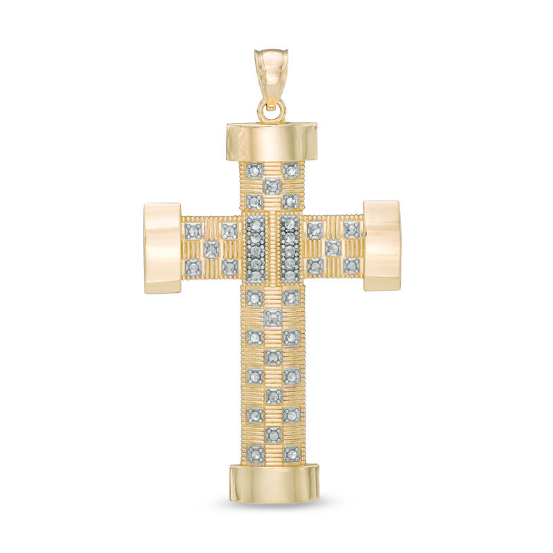 Men's Large Cross Necklace Charm in 10K Gold
