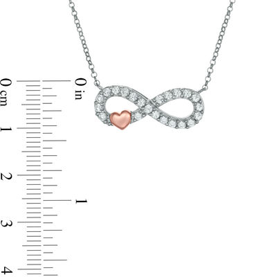 Lab-Created White Sapphire Infinity with Heart Necklace in Sterling Silver and 14K Rose Gold Plate - 16.5"