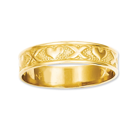 Textured "XO" Heart Ring in 14K Gold