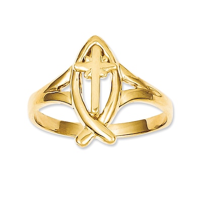 Ichthus Cross Ring in 14K Gold