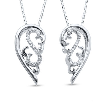 Open Hearts by Jane Seymour™ 0.10 CT. T.W. Diamond Scroll Pendant in Sterling Silver