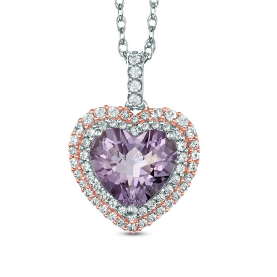 Rose de France Amethyst and Lab-Created White Sapphire Heart Pendant in Sterling Silver with 14K Rose Gold Plate