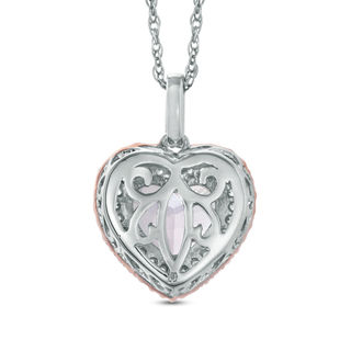 Rose de France Amethyst and Lab-Created White Sapphire Heart Pendant in Sterling Silver with 14K Rose Gold Plate