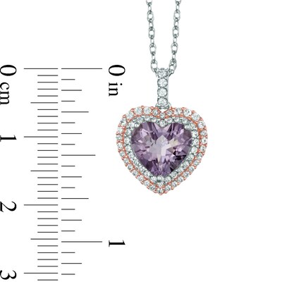 Rose de France Amethyst and Lab-Created White Sapphire Heart Pendant in Sterling Silver with 14K Rose Gold Plate