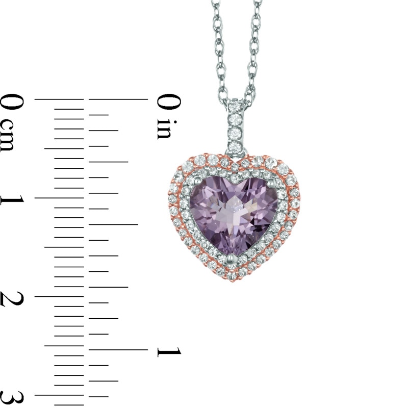 Rose de France Amethyst and Lab-Created White Sapphire Heart Pendant in Sterling Silver with 14K Rose Gold Plate