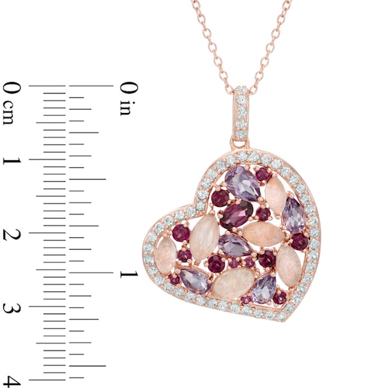 Multi-Gemstone and Lab-Created White Sapphire Heart Pendant in Sterling Silver with 18K Rose Gold Plate