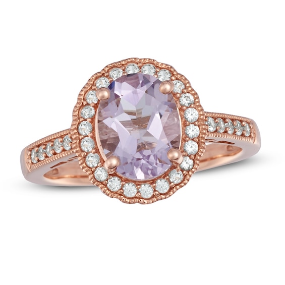 Oval Rose de France Amethyst and Lab-Created White Sapphire Frame Ring in 10K Rose Gold