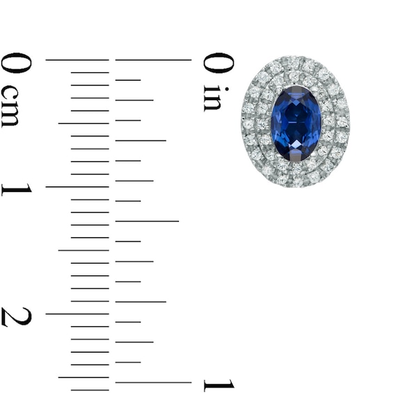 Oval Lab-Created Blue and White Sapphire Frame Stud Earrings in 10K White Gold