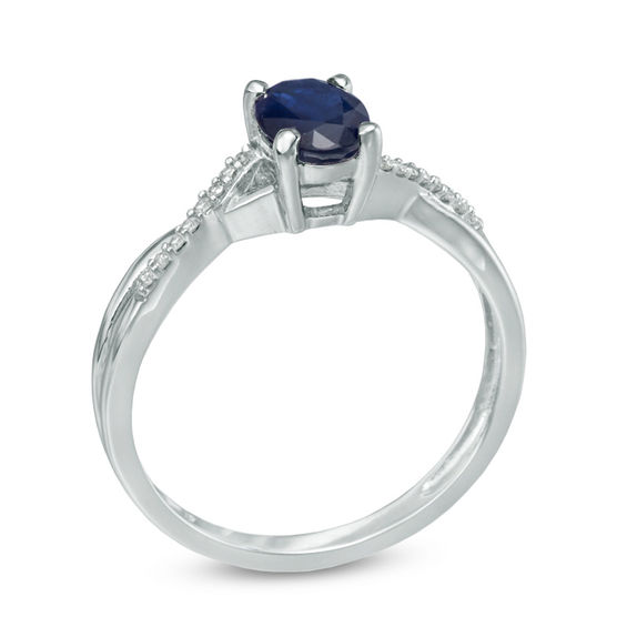 Oval Blue Sapphire and Diamond Accent Ring in 10K White Gold